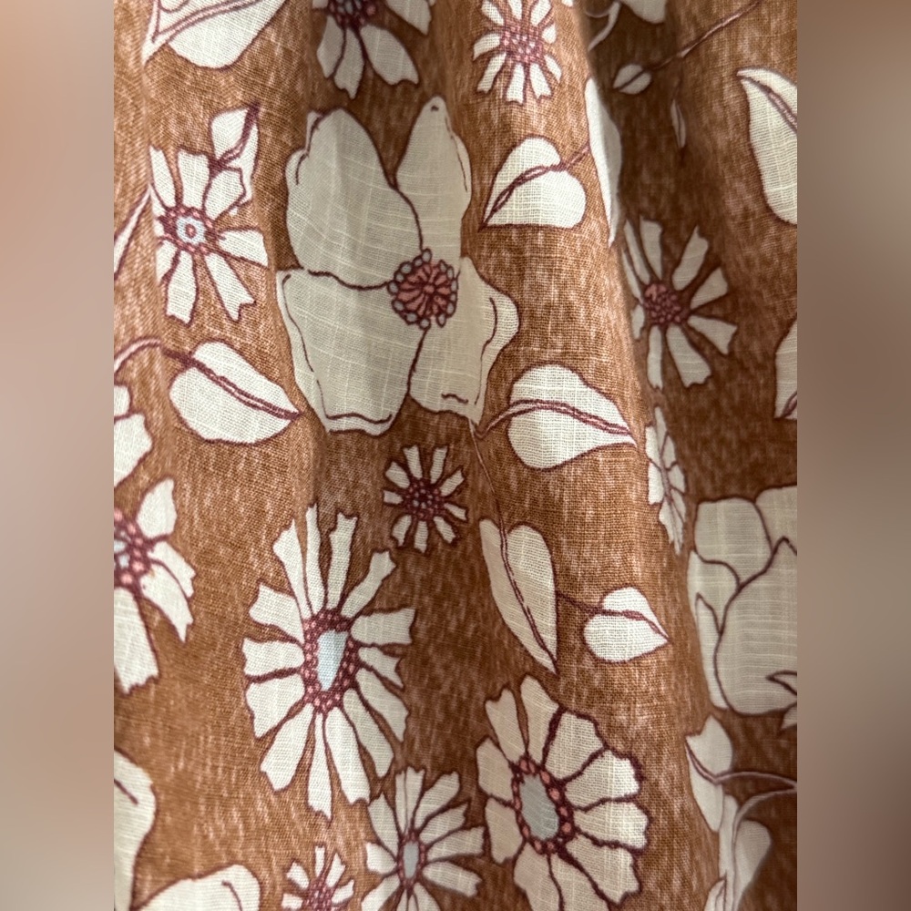 Free People brown puff sleeve blouse w/ cream floral pattern - Picture 5 of 12